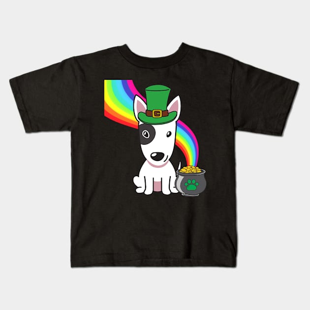 Funny bull terrier celebrates st patricks day Kids T-Shirt by Pet Station